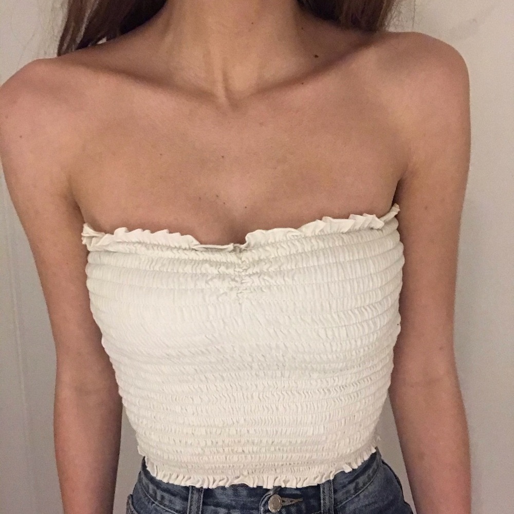Brandy Melville white scrunch tube top